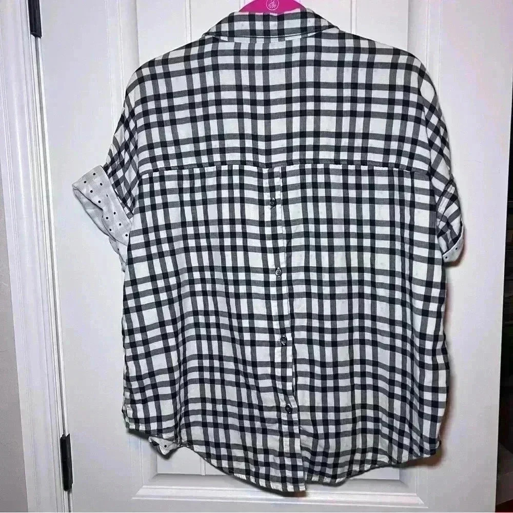 Madewell Black Cream Gingham Polka Dot Button-Down Back Tunic Size Medium - Picture 5 of 10